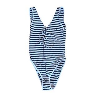 Striped Navy and White One-Piece Swimsuit